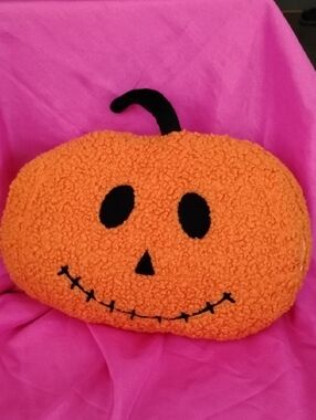 Plush Pumpkin Pillow - Orange & Black